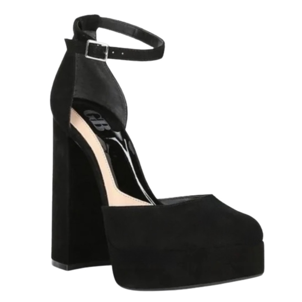 NEW GB Gianni Bini The Runway Suede Ankle Strap Platform Heels in Black